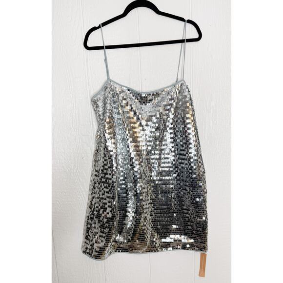 REFORMATION Alisha Silver Sequin Dress US 12 NWT - Picture 6 of 11